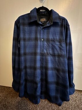 Pendleton Lodge Shirt Mens Medium Blue Plaid Wool Button Up